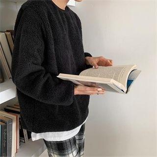 Drop-shoulder Sherpa-fleece Pullover Black - One Size