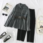 Long-sleeve Cargo Jacket / High-waist Wide-leg Pants / Faux Leather Belt