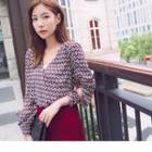 Retro Geo Printed V-neck Top