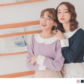 Peter Pan Collar Long Sleeve Plain Top