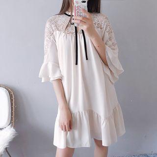 Elbow-sleeve Mini Chiffon Dress