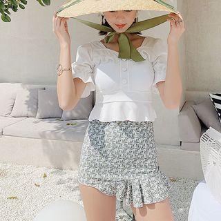 Set: Short-sleeve Ruffle Swim Top + Bottom + Skirt