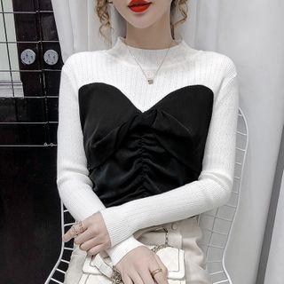Long-sleeve Velvet Panel Knit Top