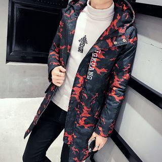 Camouflage Hooded Quilted Long Jacket