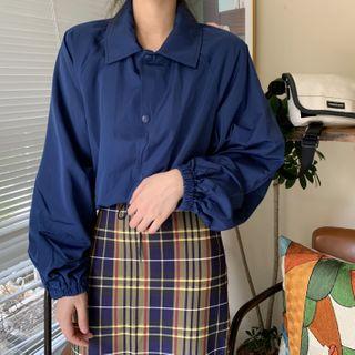 Plain Cropped Jacket / Plaid Midi Skirt