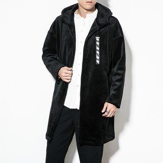 Zip-up Hooded Velvet Coat
