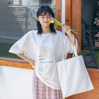 Embroidered Applique Short-sleeve T-shirt White - One Size