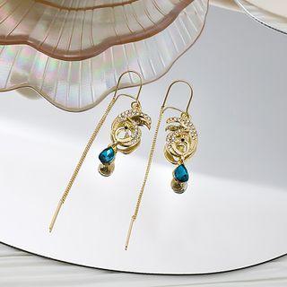 Sterling Silver Rhinestone Fringed Drop Earring Ndyz645 - 1 Pair - Gold & Blue - One Size