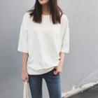 Faux Suede Elbow-sleeve T-shirt
