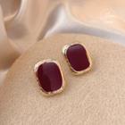 Rectangle Glaze Earring 1 Pair - Stud Earring - Wine Red - One Size