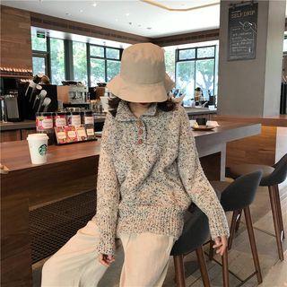 Mock-neck Placket Melange Sweater