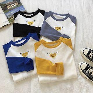 Heart Embroidered Color Block Long-sleeve Knit Top