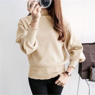 Puff-sleeve Lettuce-edge Knit Top