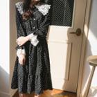 Crochet-trim Polka-dot Dress With Sash Black - One Size