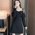 Long-sleeve Lace Panel Bow-accent A-line Dress