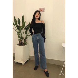 Pintuck-trim Straight-cut Jeans