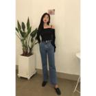 Pintuck-trim Straight-cut Jeans
