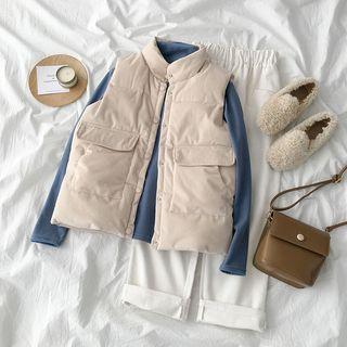 Corduroy Wide-leg Pants / Padded Vest / Long-sleeve Mock-neck T-shirt