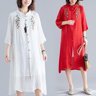 3/4-sleeve Embroidered Buttoned Light Jacket
