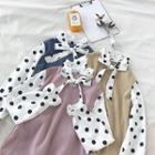 Color-block Polka Dot Lace-up Flare-sleeve Top