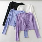 Ruffled Tie-front Cropped Cardigan