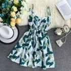 Flower Print A-line Sundress Green - One Size