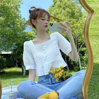 Short-sleeve Cropped Lace Top White - One Size