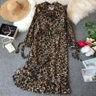 Long-sleeve Leopard Print Maxi Chiffon Dress