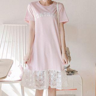 Lace Hem Short-sleeve T-shirt Dress