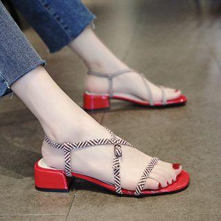 Pattern Strap Block Heel Sandals