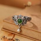 Bat Faux Gemstone Pendant Sterling Silver Ring 1pc - Silver & Green - One Size