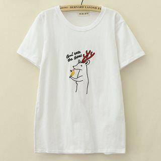 Short-sleeve Deer Embroidery T-shirt