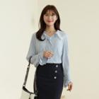 Lace-trim Collared Pleated-cuff Blouse
