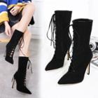 High-heel Lace-up Velvet Mid-calf Boots