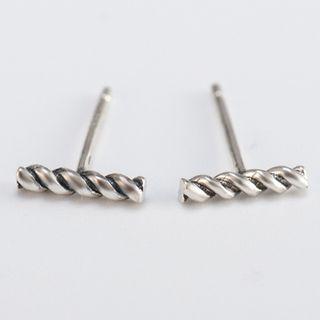925 Sterling Silver Ribbed Bar Earring