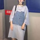 3/4-sleeve Long T-shirt / Denim Camisole Top