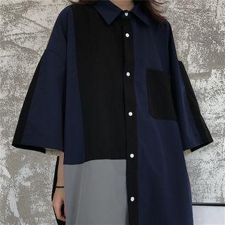 Couple Matching Color Block Short Sleeve Shirt
