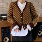 Gingham Knit Cardigan Coffee - One Size