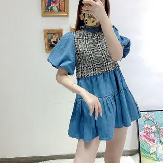 Puff-sleeve Mock-neck Dress