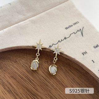 Star Faux Cat Eye Stone Alloy Dangle Earring Stud Earring - 1 Pair - Gold - One Size