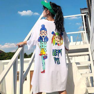 Short-sleeve Cartoon Print T-shirt Dress