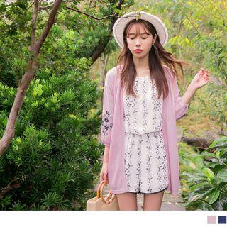 Open Front Floral Long Cardigan