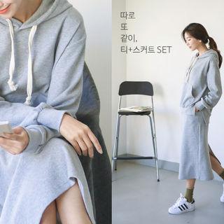 Set: Kangaroo-pocket Hoodie + Long Skirt