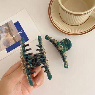 Rhinestone Hair Claw Green - One Size