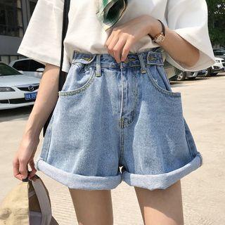 Wide-leg Denim Shorts Light Blue - One Size