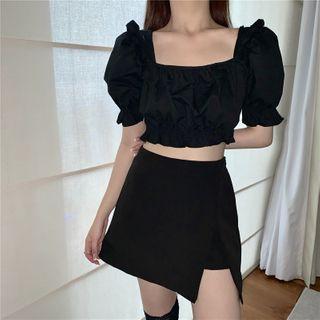 Puff-sleeve Crop Top / Mini Skort