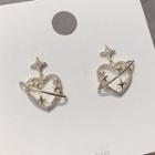Rhinestone Heart Dangle Earring 1 Pair - Silver Stud - Gold - One Size