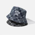 Lettering Embroidered Checker Bucket Hat