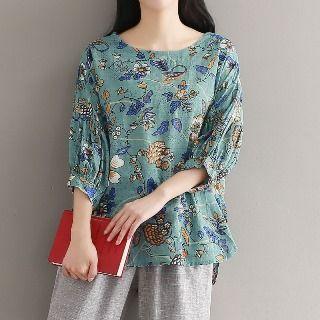 Puff-sleeve Floral Top