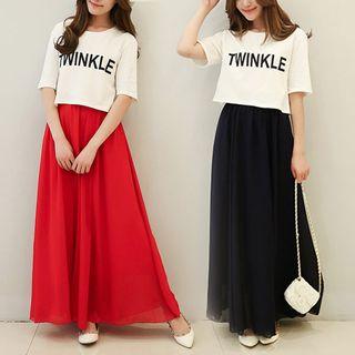 Set: Printed Cropped T-shirt + Maxi Skirt